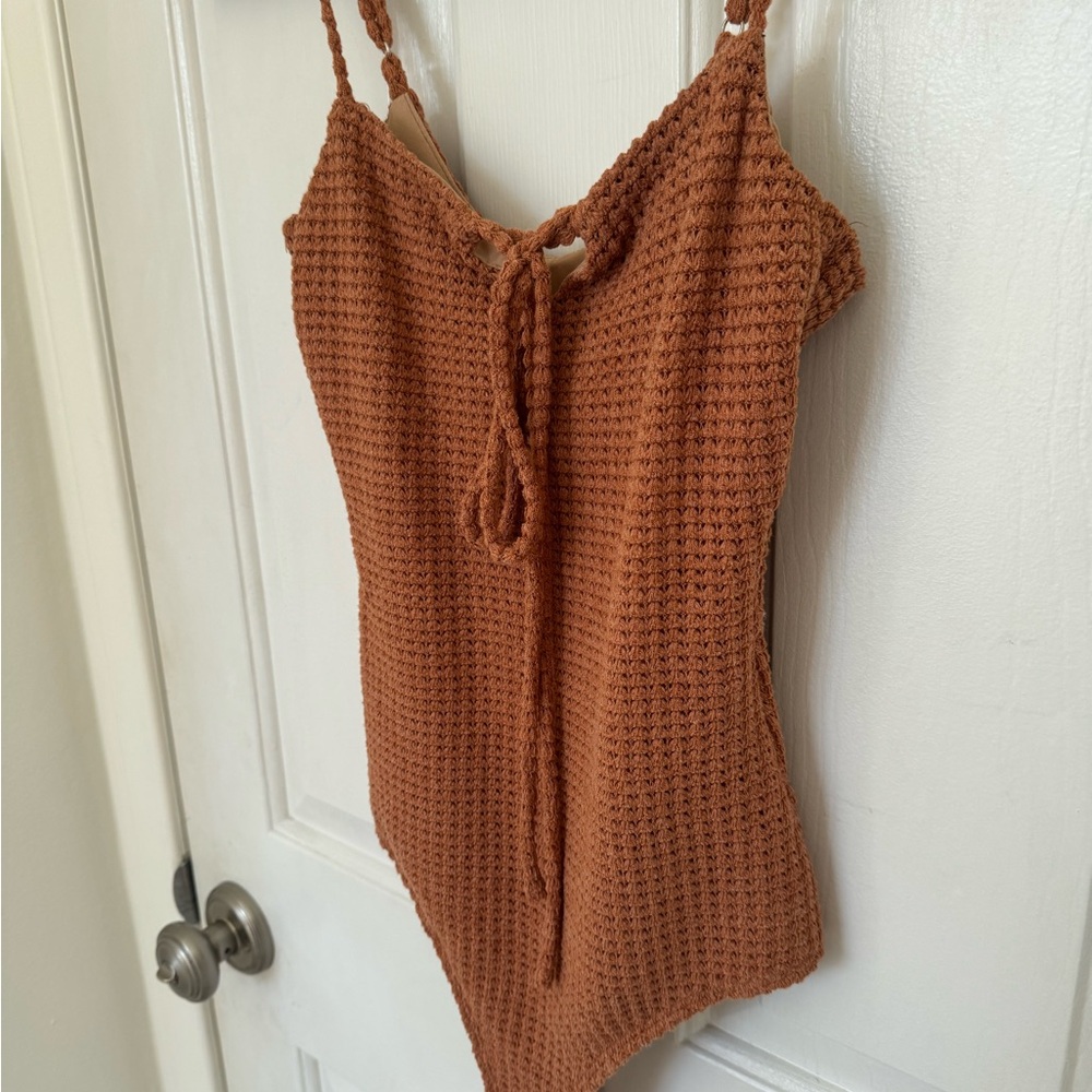 Lulu's Rust Color Textured Knit Bodysuit - Picture 2 of 6